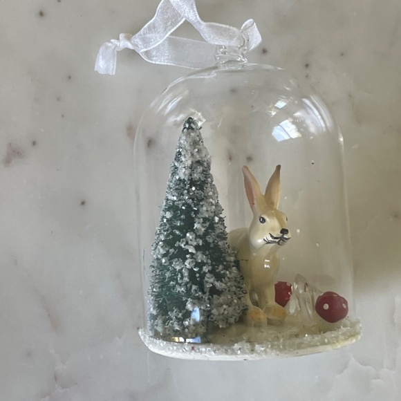 Christmas Ornament; Winter Rabbit with Tree, Mushrooms and Crystals, Terrarium - Picture 7 of 12